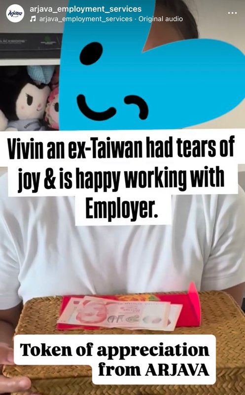 Vivin, an ex-Taiwan helper, expressing joy about working with her new employer